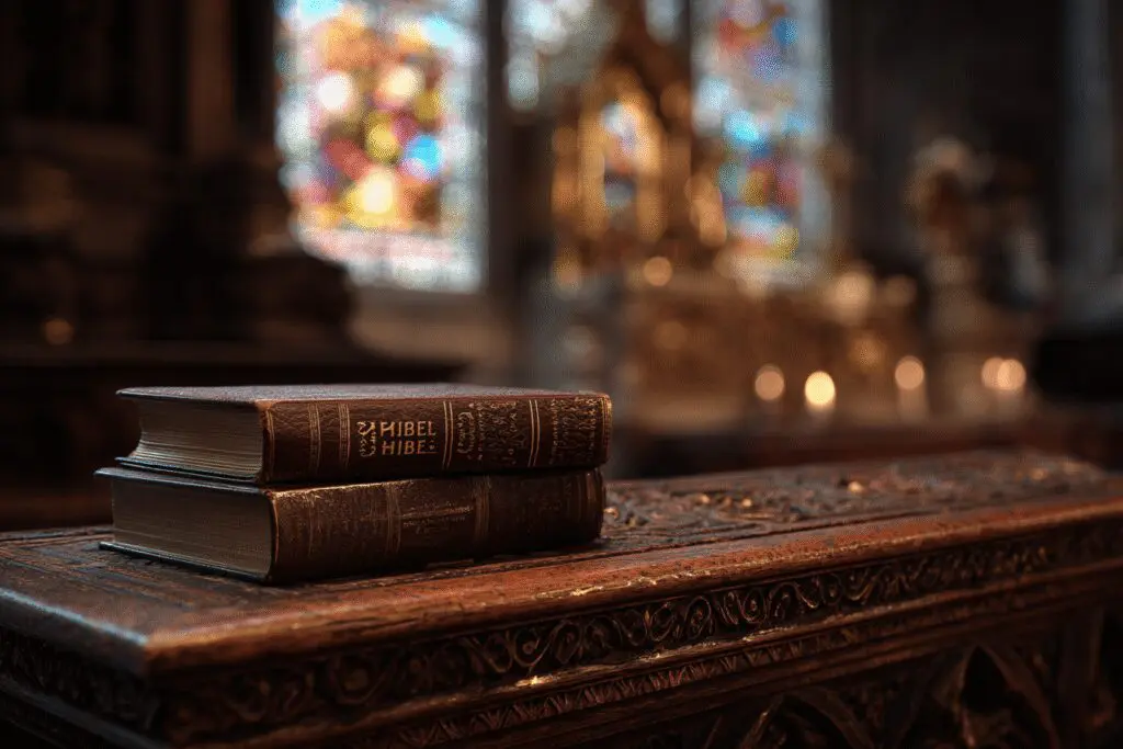 A Bible next to a Book of Common Prayer answering the FAQ on what Bible Episcopalians use