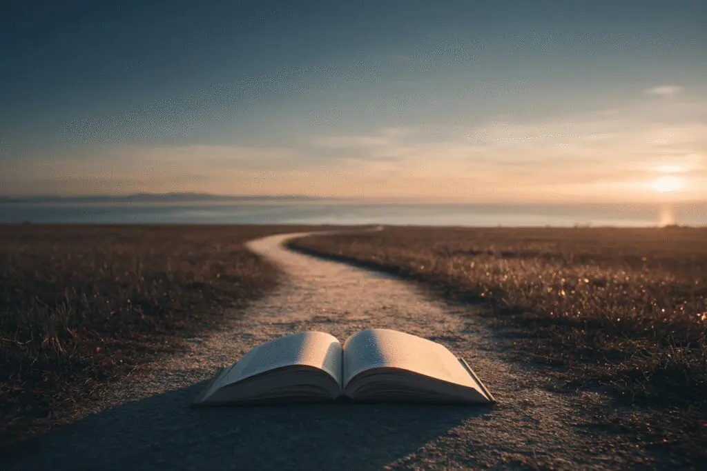 A book at the beginning of a path representing a guide for the FAQ on how to read the Bible for beginners A book at the beginning of a path representing a guide for the FAQ on how to read the Bible for beginners