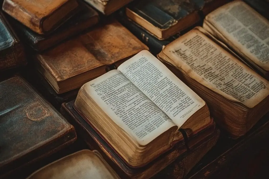 A collection of open study Bibles displaying various features, arranged as top 10 recommendations.