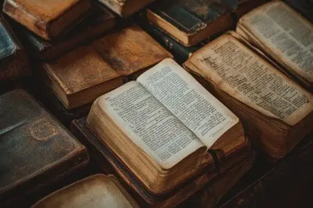 A collection of open study Bibles displaying various features, arranged as top 10 recommendations.