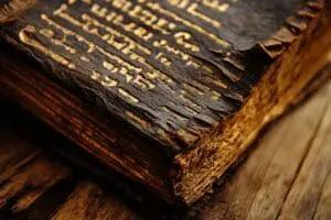 A dramatic close-up on the first word of Genesis in an ancient Bible, suggesting a surprising fact