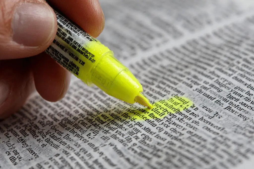 A hand highlighting a verse demonstrating the answer to the FAQ on how to highlight Bible