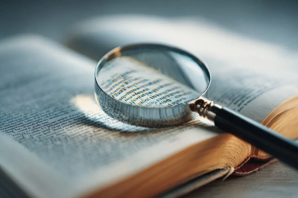 A magnifying glass over a very short line of text answering the FAQ on what is the shortest verse in the Bible