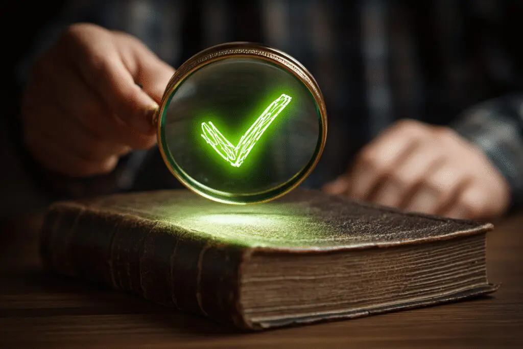 A magnifying glass showing a green checkmark over a Bible answering the FAQ is NIV Bible accurate A magnifying glass showing a green checkmark over a Bible answering the FAQ is NIV Bible accurate