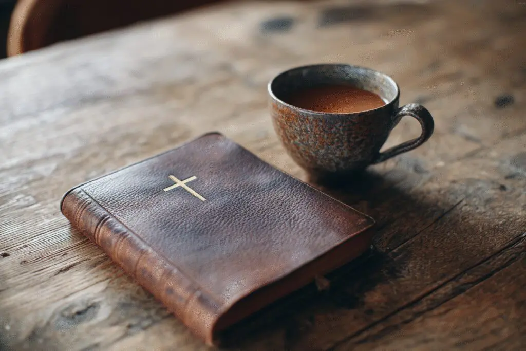 A simple Bible in a welcoming setting illustrating the FAQ on what Bible do Methodists use
