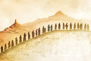 A timeline graphic showing the period between Jesus' death and the writing of early biblical texts