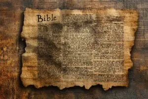 A visual showing the evolution of the word Bible from ancient Greek script to its modern form, revealing its etymology