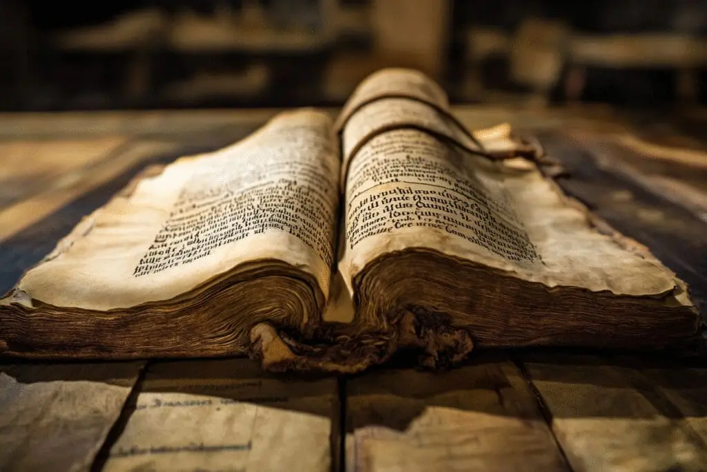 An ancient scroll labeled 'Sirach' partially hidden behind a canonical Bible, with light revealing why it's not included