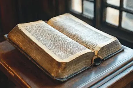 An antique KJV Bible with its official word count prominently displayed