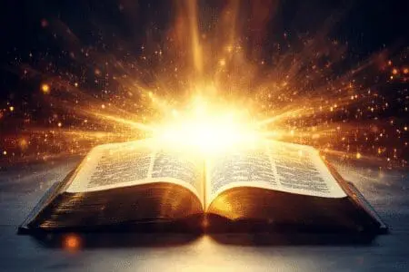 An open Bible radiating light, surrounded by historical and scholarly symbols representing compelling evidence of it being the Word of God