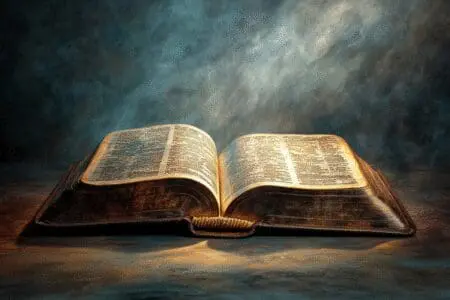 An open Bible with a mystical aura, hinting at ancient origins, revealing the surprising reason it's called the Bible.
