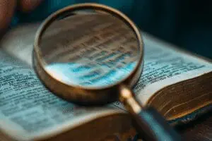 Close-up of a Bible page with a very short verse highlighted, revealing the shortest verse