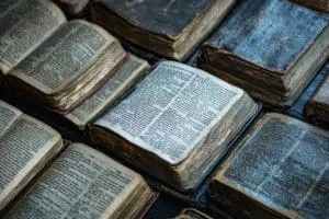 Multiple open Bibles, each showing a different translation's word count, allowing for comparison