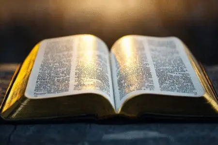 Open Gospel text with Jesus' words highlighted, symbolizing his teachings on the Bible
