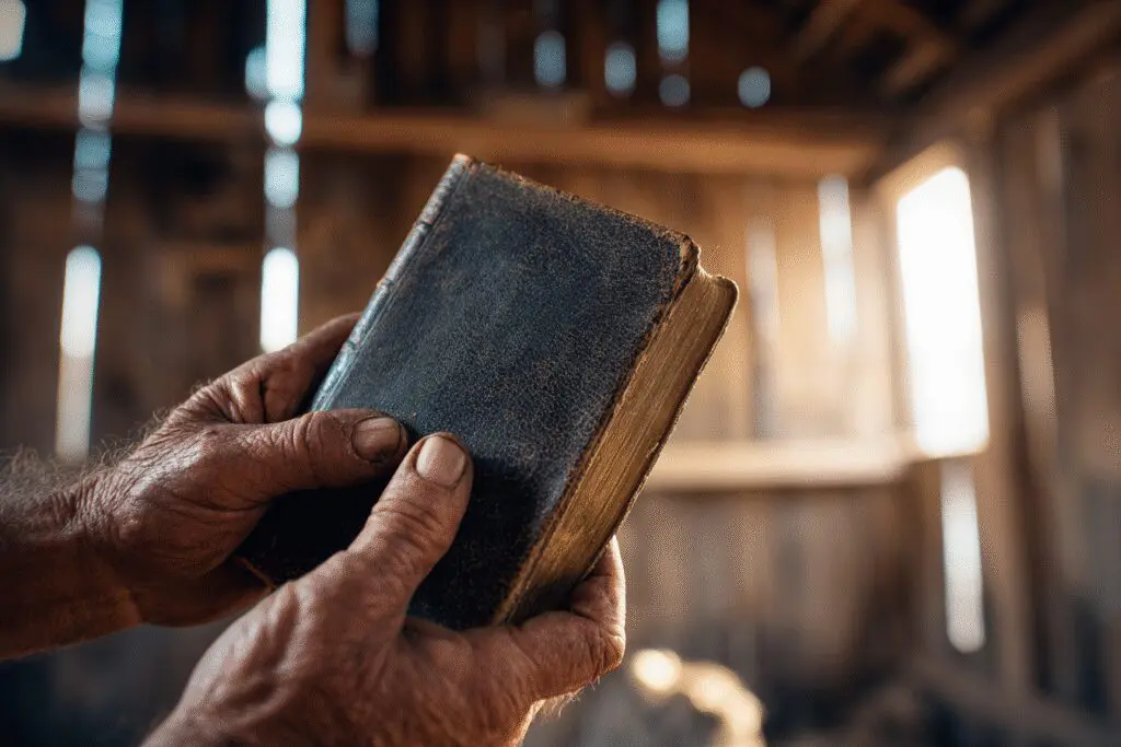 Weathered hands holding a plain Bible answering the FAQ on what Bible do the Amish use Weathered hands holding a plain Bible answering the FAQ on what Bible do the Amish use
