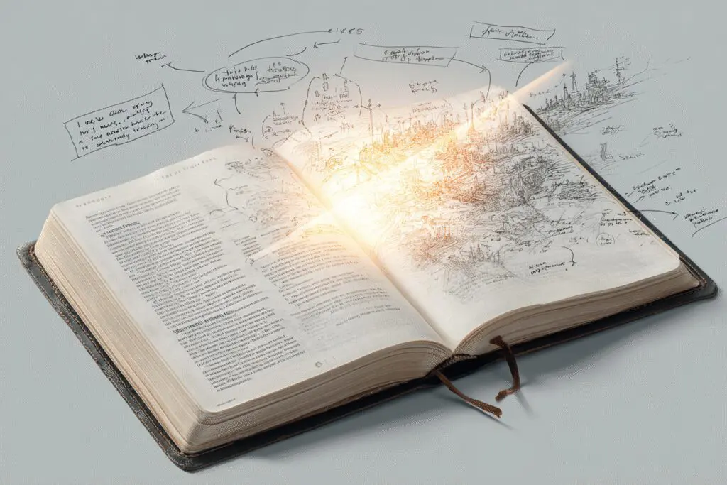 A Bible verse transformed into detailed notes in a journal demonstrating how to take Bible notes