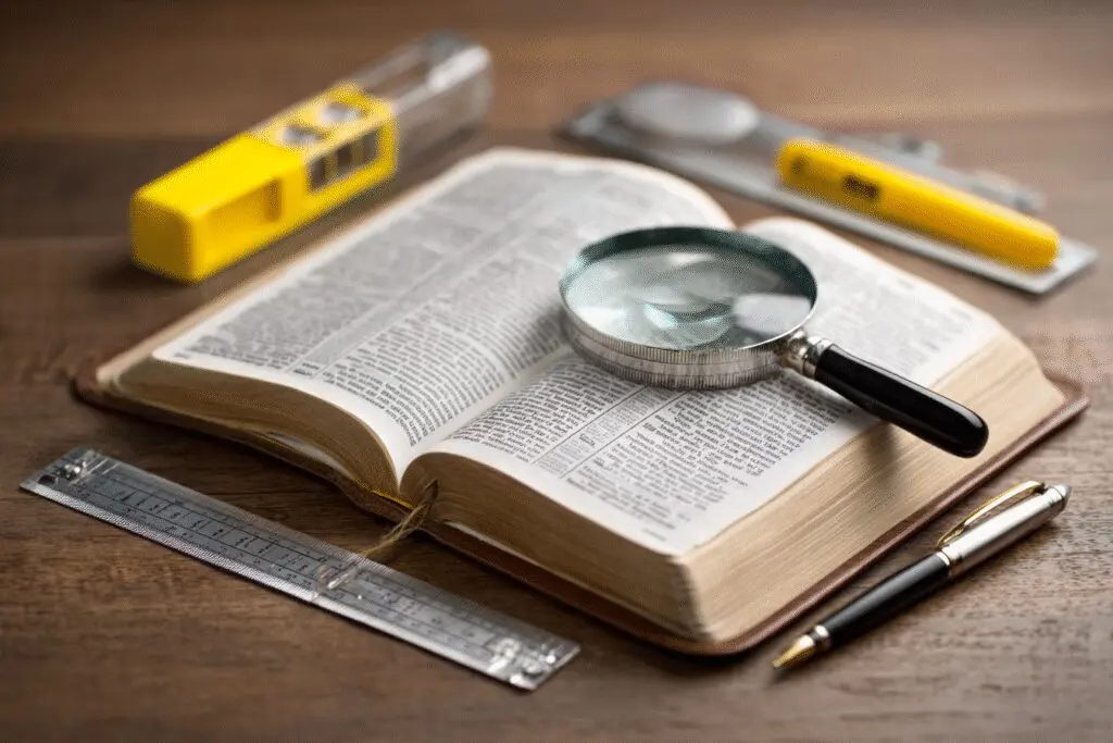 A Bible with study tools showing the features for the FAQ on what is the best study Bible