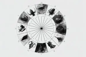 A circle divided into 12 parts with dark symbols representing what are the 12 sins in the Bible