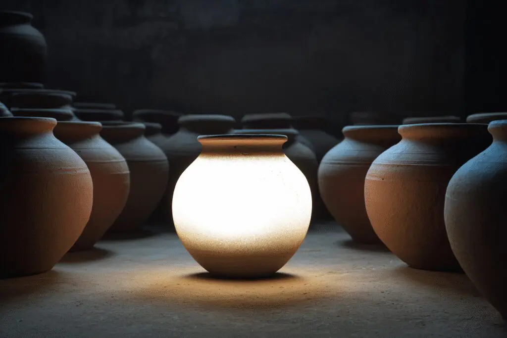 A glowing pot set apart from others illustrating what is holiness according to the Bible