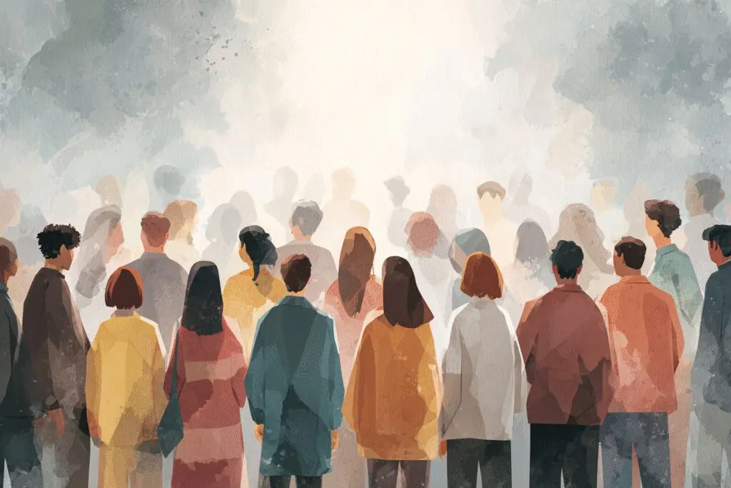 A group of ordinary people illuminated by light answering the FAQ on what is a saint in the Bible A group of ordinary people illuminated by light answering the FAQ on what is a saint in the Bible
