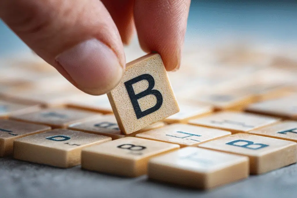 A hand choosing an uppercase B tile illustrating the answer to the FAQ is the Bible capitalized A hand choosing an uppercase B tile illustrating the answer to the FAQ is the Bible capitalized