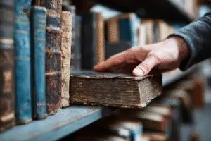 A hand donating a Bible to a shelf showing what to do with old Bibles