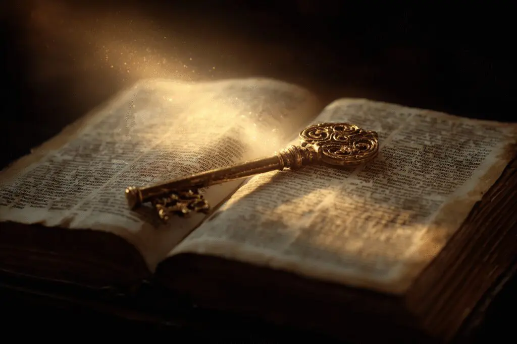 A key on an open Bible symbolizing the answer to the FAQ on what is the truth about the Bible A key on an open Bible symbolizing the answer to the FAQ on what is the truth about the Bible