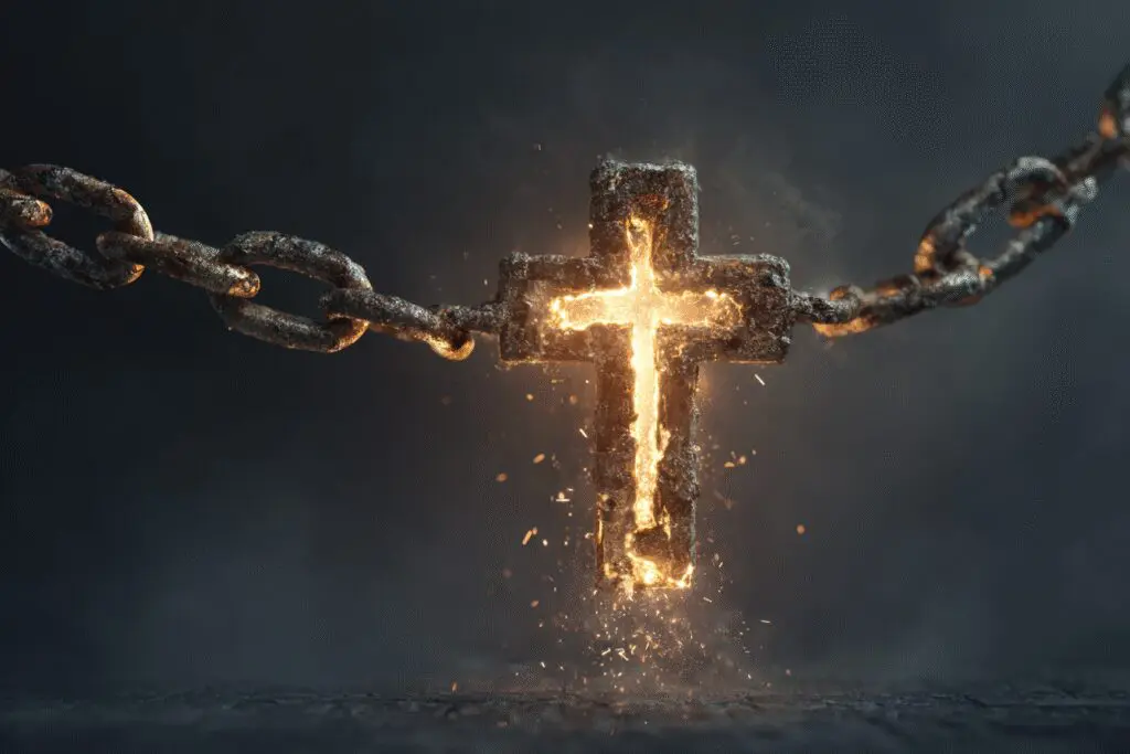 A key shaped like a cross unlocking chains answering the FAQ on how can I be saved A key shaped like a cross unlocking chains answering the FAQ on how can I be saved
