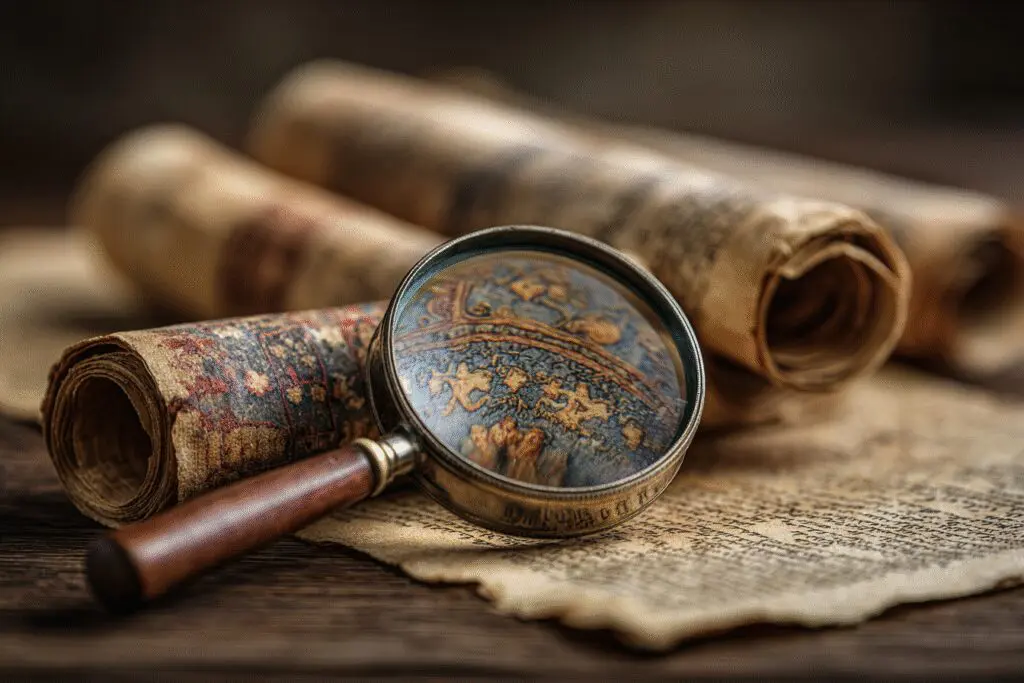 A magnifying glass focused on a specific scroll answering the FAQ on what is Sirach in the Bible