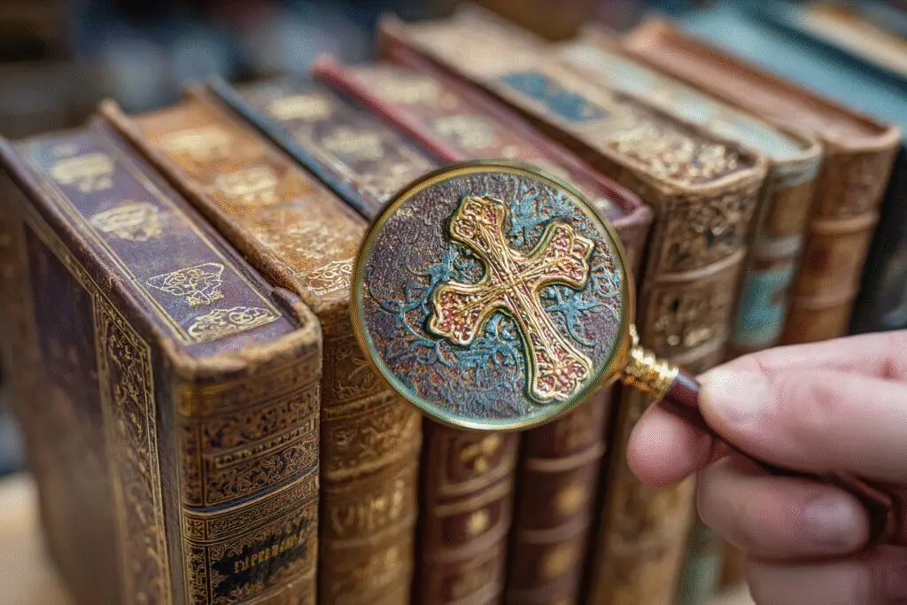 A magnifying glass highlighting a specific Bible providing the answer for the FAQ on what Bible the Orthodox Church uses A magnifying glass highlighting a specific Bible providing the answer for the FAQ on what Bible the Orthodox Church uses