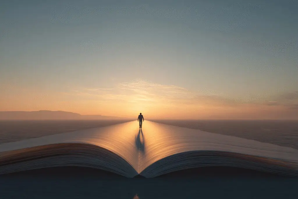 A path made from a book leading to a sunrise illustrating what is the best way to read the Bible