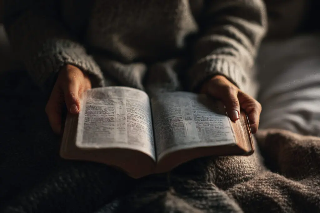 A womans hands on an open Bible illustrating the FAQ on where should a woman start reading the Bible A womans hands on an open Bible illustrating the FAQ on where should a woman start reading the Bible