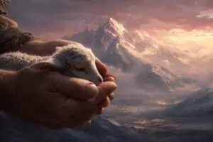 An image showing how God is described in the Bible symbolizing his attributes and nature as a gentle and powerful shepherd