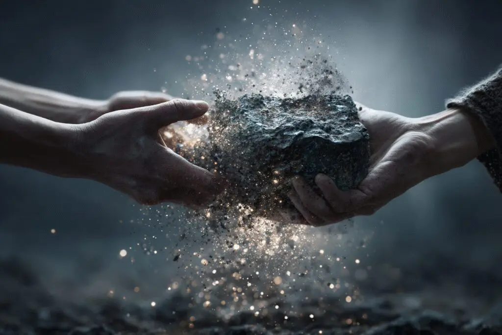 Hands lifting a heavy stone that turns to light symbolizing what is forgiveness in the Bible