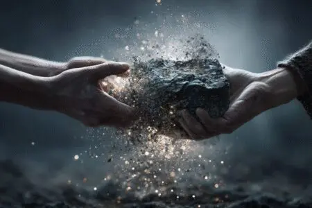 Hands lifting a heavy stone that turns to light symbolizing what is forgiveness in the Bible