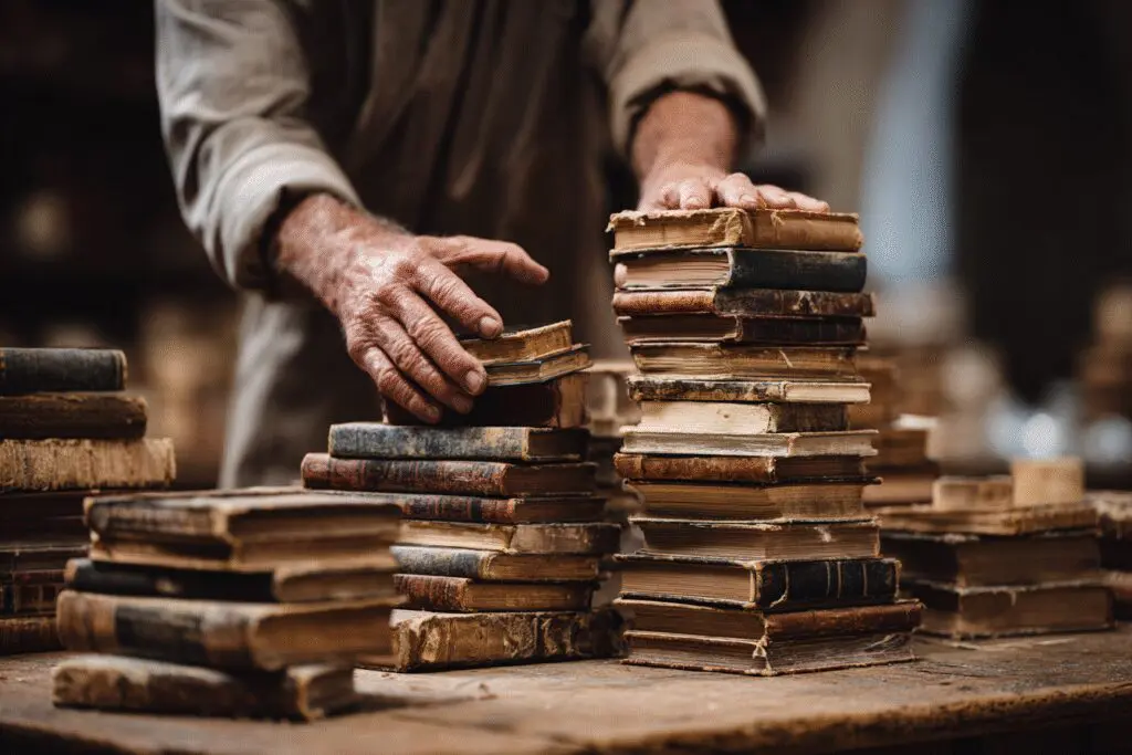 Hands separating a small stack of books from a larger one illustrating the FAQ on if Martin Luther removed books from the Bible Hands separating a small stack of books from a larger one illustrating the FAQ on if Martin Luther removed books from the Bible