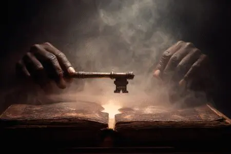 Hands using a key to unlock a Bible a guide on how to understand the Bible