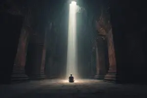 Image explaining what it means to fear God in the Bible showing a person in humble reverence and awe