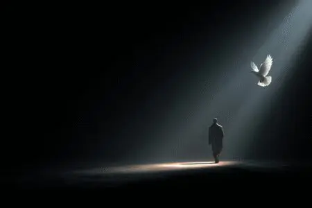 Image representing the unpardonable sin in the Bible showing a figure committing blasphemy by rejecting the Holy Spirit