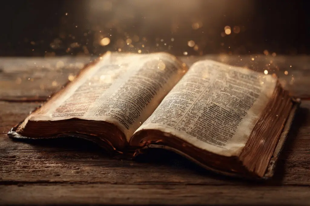Image showing a symbolic count for how many times is Jesus mentioned in the Bible with his name glowing on scripture
