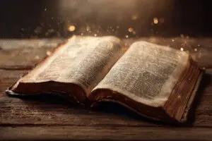 Image showing a symbolic count for how many times is Jesus mentioned in the Bible with his name glowing on scripture