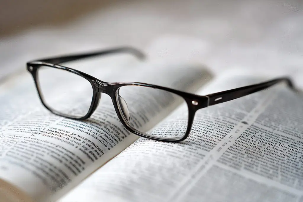 Reading glasses on an open Bible with large clear text illustrating what is the easiest Bible to read