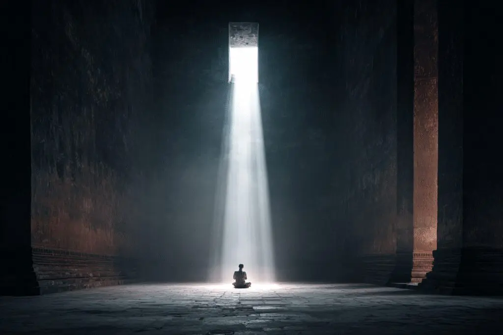 Visual explanation for the FAQ of what it means to fear God in the Bible showing a person in humble reverence and awe Visual explanation for the FAQ of what it means to fear God in the Bible showing a person in humble reverence and awe