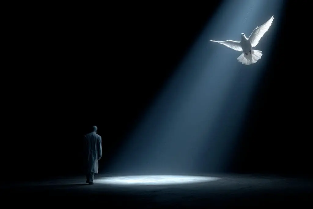 Visual representation for the FAQ about the unpardonable sin in the Bible showing a person committing blasphemy by rejecting the Holy Spirit