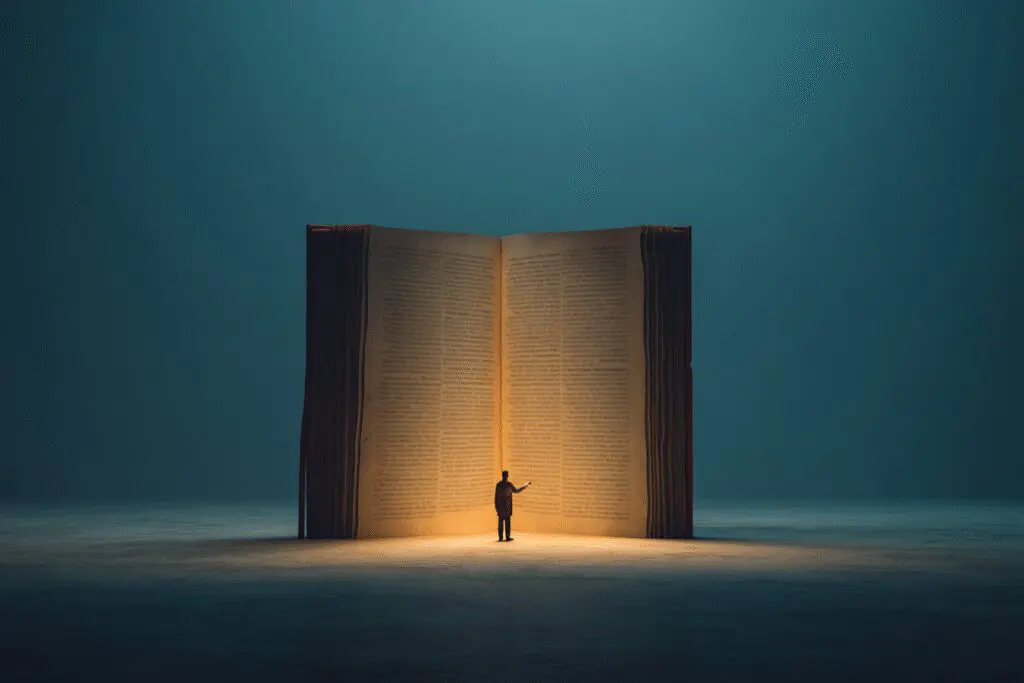 A person acknowledging their record in a ledger representing what the Bible says about accountability