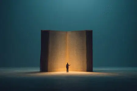 A person acknowledging their record in a ledger representing what the Bible says about accountability