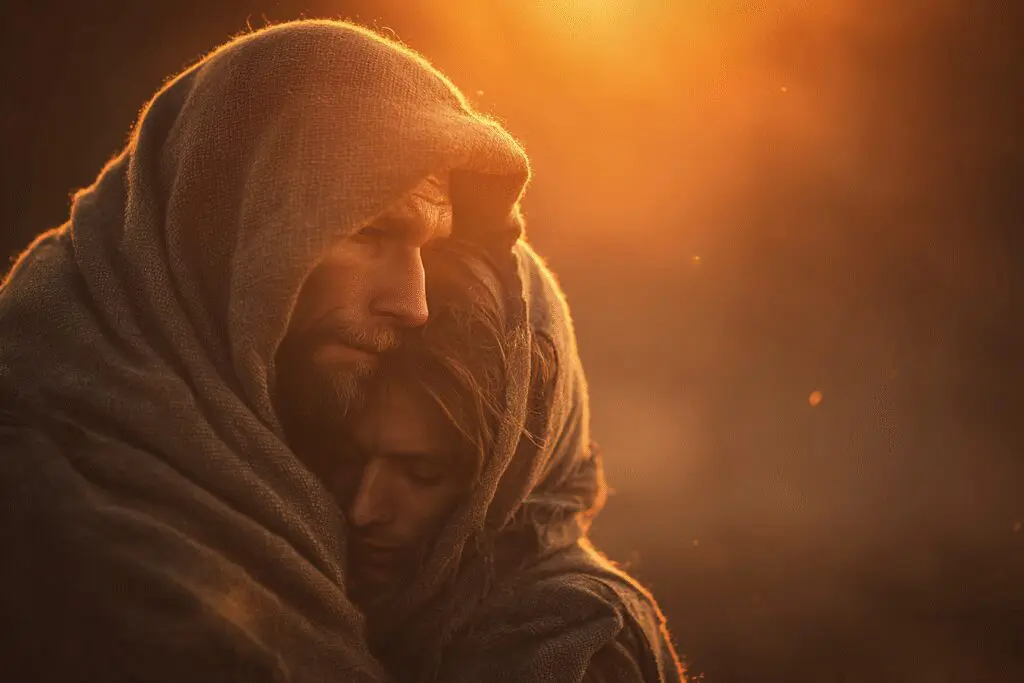 A person giving a blanket and receiving a warm glow illustrating the Golden Rule to do unto others