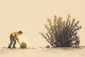 A person harvesting a thorny bush they planted a visual for is karma in the Bible