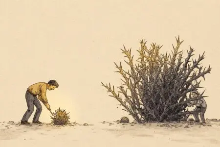 A person harvesting a thorny bush they planted a visual for is karma in the Bible