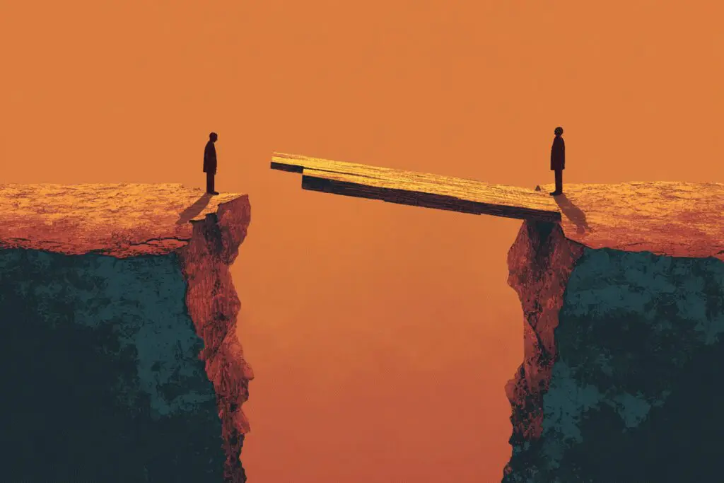A person offering a plank to repair a broken bridge a metaphor for the FAQ on what the Bible says about apologizing